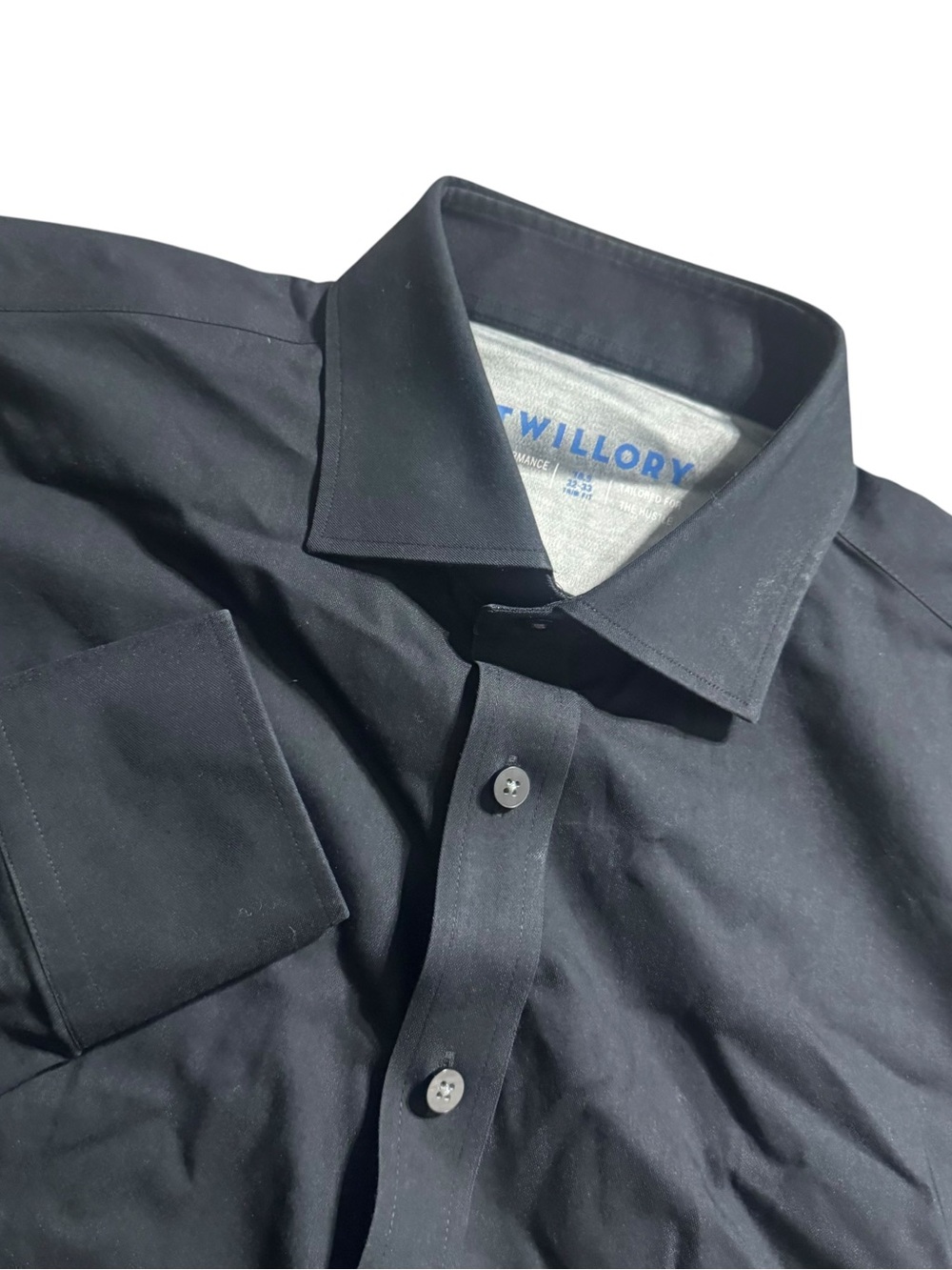 Twillory Performance Dress Shirt Black Mens 16.5 32-33 Tailored Fit Stretch